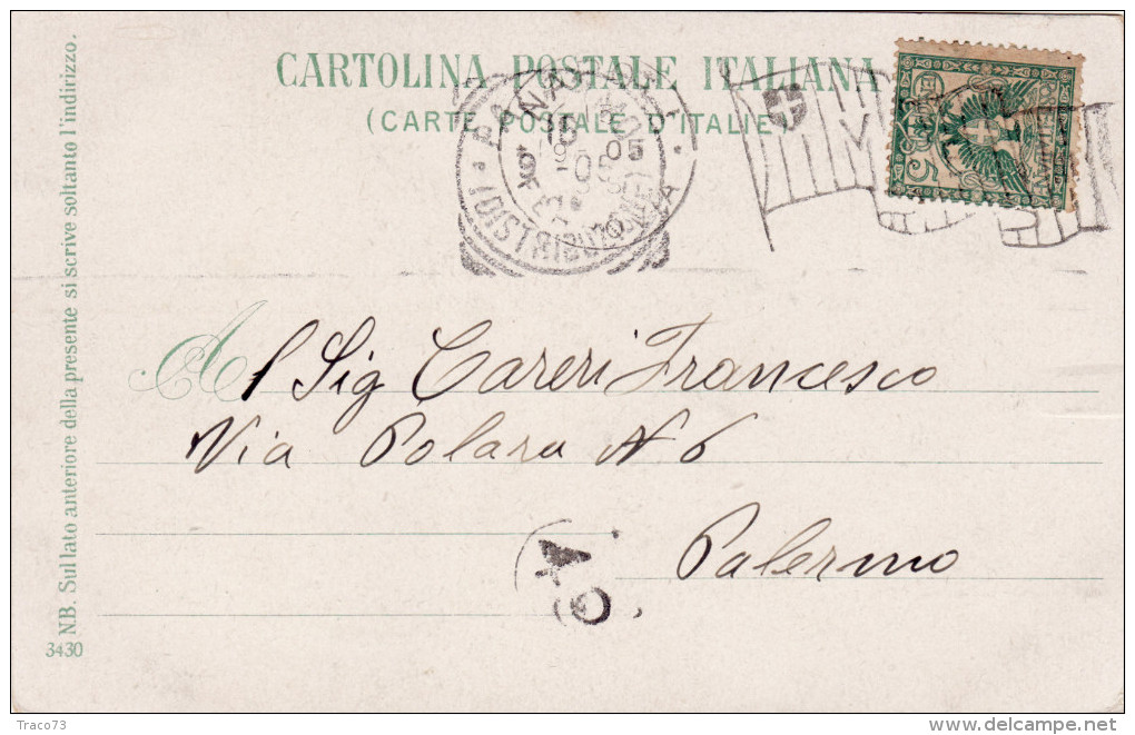 NAPOLI  /  PALERMO  - Card _ Cartolina  16.9.1905 -   Cent. 5  Isolato - Annullo Bandiera - Poststempel