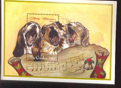 MINT NEVER HINGED SOUVNIR SHEET OF DOGS  ; CHRISTMAS ( GAMBIA   2096 - Dogs