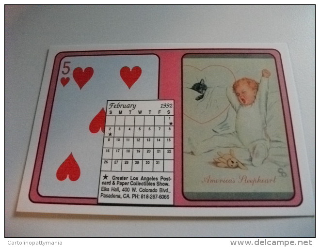 Carta Da Gioco 5 Di Cuori Bambino Con Gatto  Febbraio 1992 - Carte Da Gioco