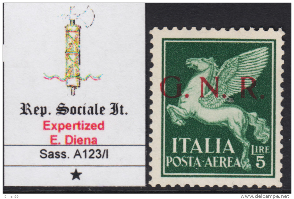 ITALY - Rep. Sociale Ital. - GNR Brescia - Posta Aerea Sassone N.123/I - Cv 350 Euro - FIRMATO DIENA - Linguellato - MH* - Express Mail