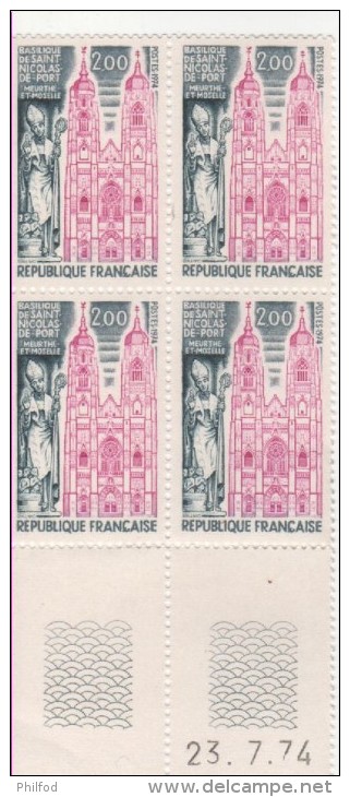 1974 - Basilique De ST- Nicolas De Port -  Bloc De 4 Timbres N° 1810 - Coin Daté 23-07-74 - 1970-1979