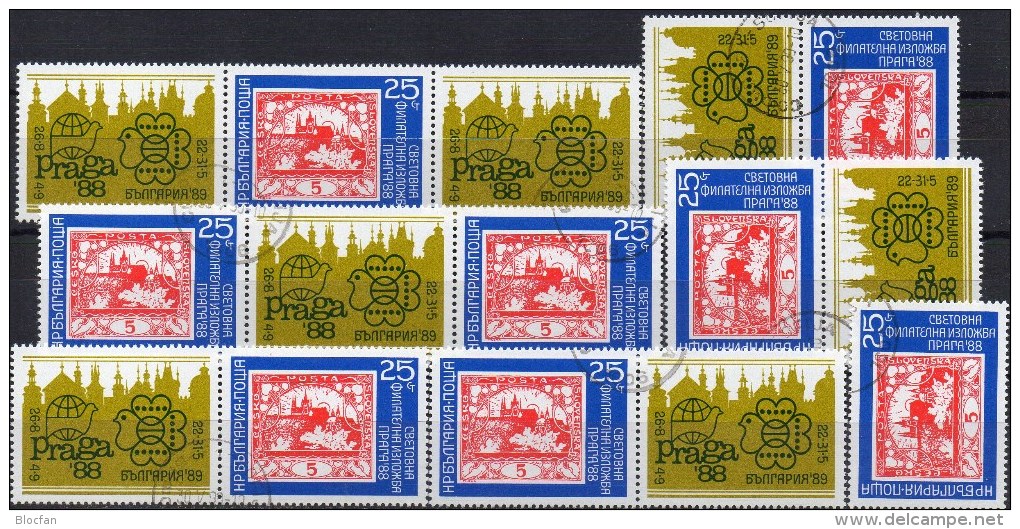 Stamp On Stamps Expo PRAGA 1988 In Prag Bulgarien 3696+6-KB O 4€ CSR #2 Bloque Bloc M/s Philatelic Se-tenant Bf Bulgaria - Collections, Lots & Series