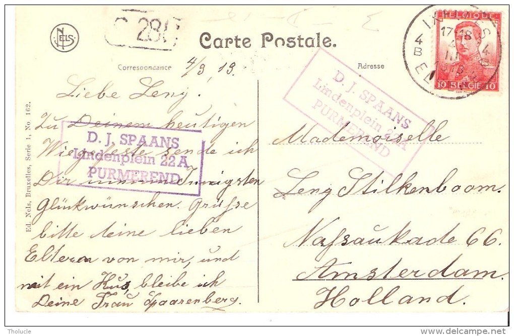 Bruxelles-1913-Gd'Place-Maison Des Brasseurs-A La Rose Blanche-2x D.J. Spaans, Purmerend-Tbe COB 111-Ixelles-Elsene - Places, Squares