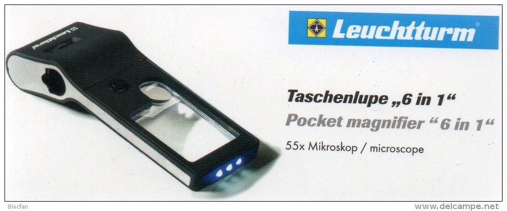 Mini-Lupe Mikroskop 55x UV-Licht New 10€ Prüfen Karten Briefmarke Münzen Paper Money Cards LEUCHTTURM Offer In Black Bag - Géographie
