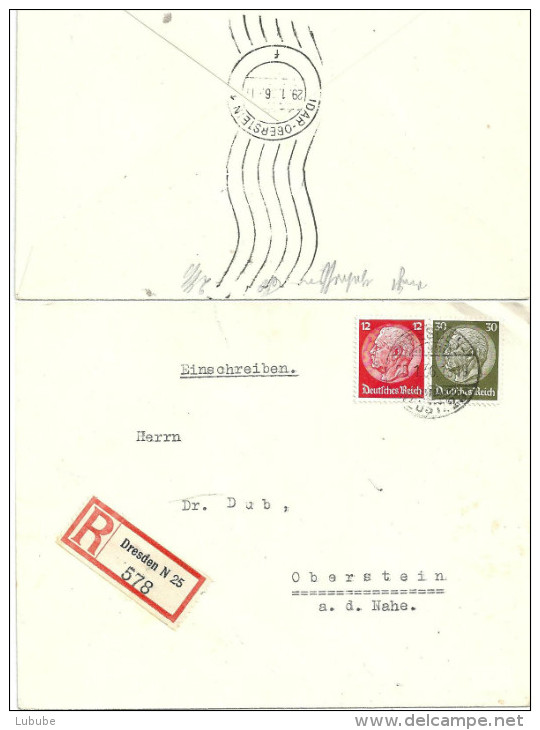 R Brief  Dresden - Oberstein          1936 - Storia Postale