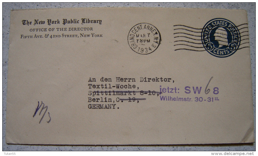USA New York - Ganzsache / Weltpostbrief 1934 Nach Berlin                   (07) - 1921-40