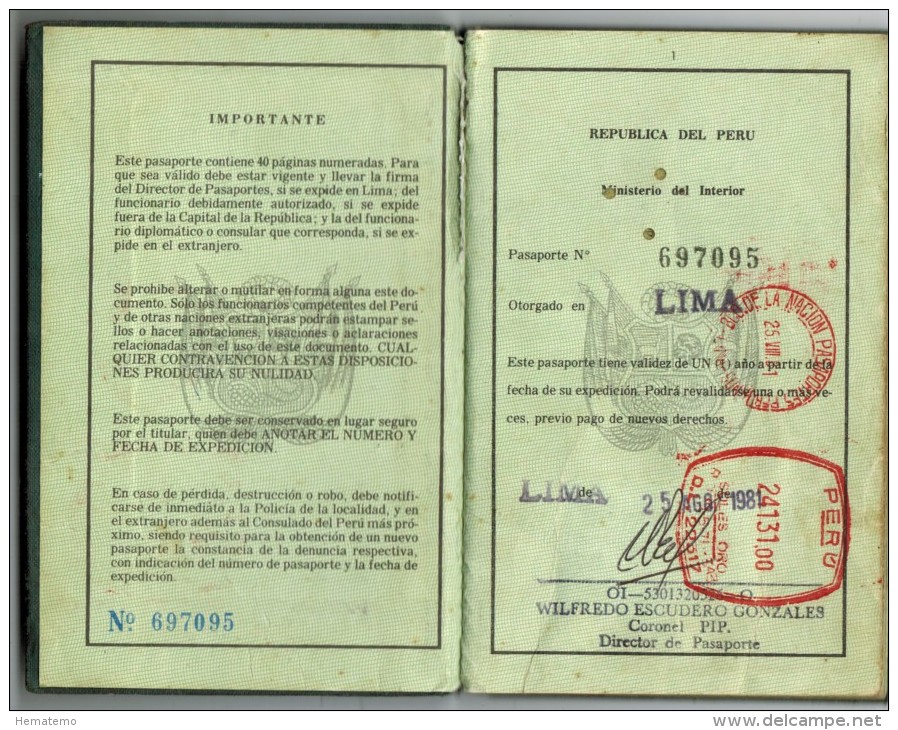 Peru 1981 Passport Reisepass Passeport Pasaporte #697095 - Historical Documents