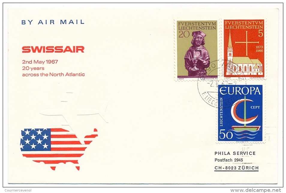 Suisse / Liechtenstein - 20 Ans Au Dessus De L'Atlantique Nord- 2 Mai 1967 - 3 Enveloppes - Premiers Vols