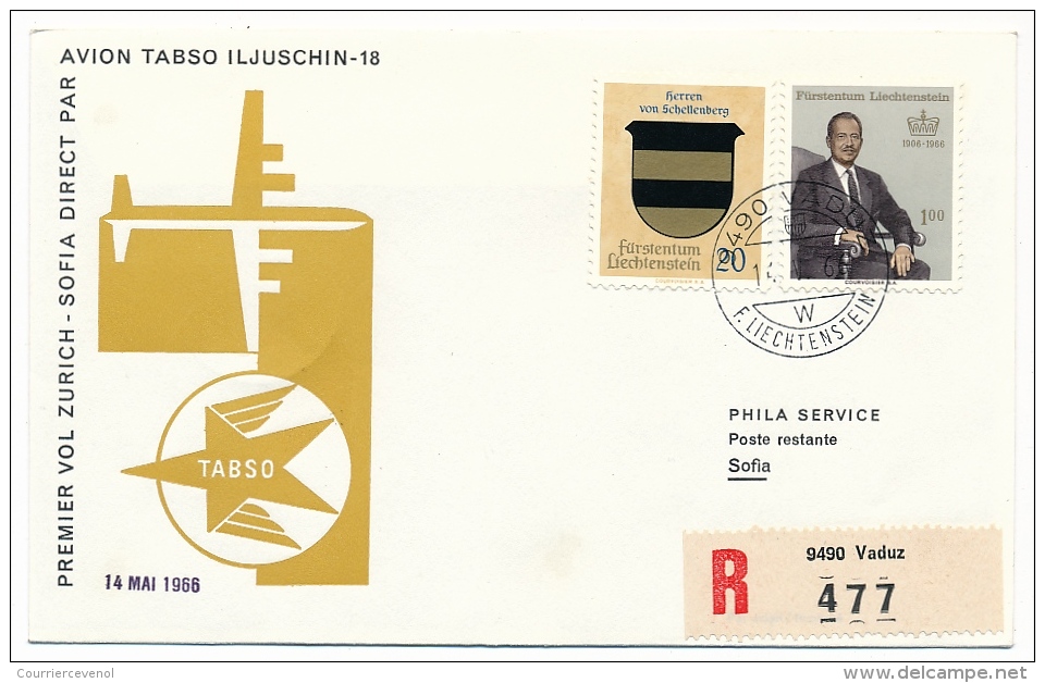 Suisse / Liechtenstein / Bulgarie - Premier Vol TABSO ILJUSCHIN 18 - ZURICH SOFIA 13/5/1966 - 3 Enveloppes - Eerste Vluchten