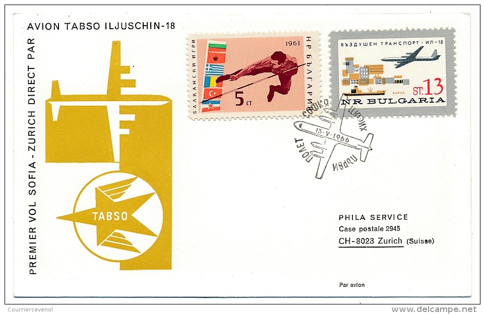 Suisse / Liechtenstein / Bulgarie - Premier Vol TABSO ILJUSCHIN 18 - ZURICH SOFIA 13/5/1966 - 3 Enveloppes - First Flight Covers
