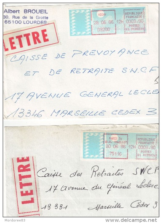 LOT DE LETTRES AVEC VIGNETTES TYPE CARRIER1986 POUR MARSEILLE - 1985 Papier « Carrier »