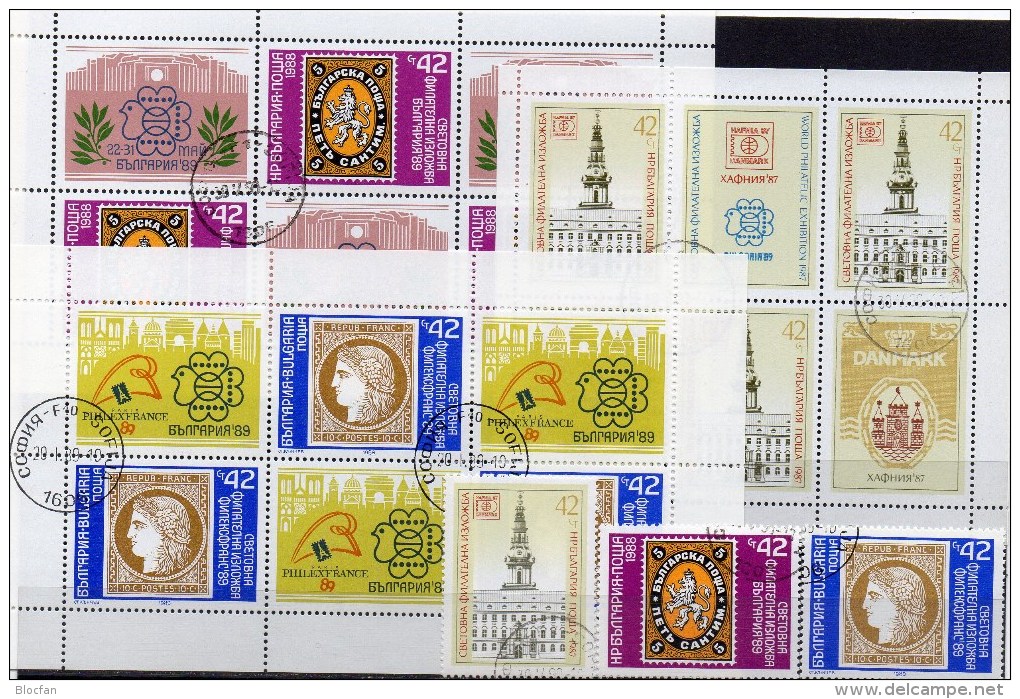 Kleinbogen 1988 Bulgarien 3597,3713,3729 Plus 6-KB O 10€ Stamps On Stamps Sheetlet Philatelic Of France Danmark Bulgaria - Gemeinschaftsausgaben