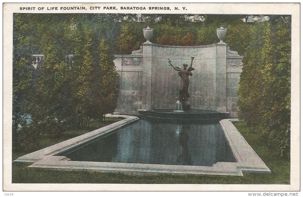 Spirit Of Life Fountain, City Park - Saratoga Springs - Totten's Novelty Shop - Carte Colorisée, Non Circulée - Saratoga Springs