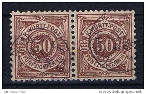 Deutsche Reich, Württemberg Mi 58 1890 Used PAIR Cat Value  300 Euro Lebhaftbraunrot (Michel Farben Fuhrer) - Gebraucht