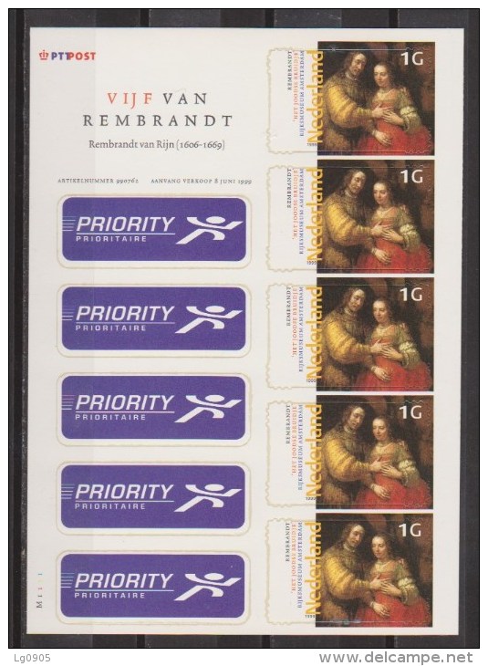 NVPH Netherlands Nederland Pays Bas Holanda Sheet V1836 MNH REMBRANDT Schilderij Peinture Pintura Painting Joods Bruidje - Rembrandt