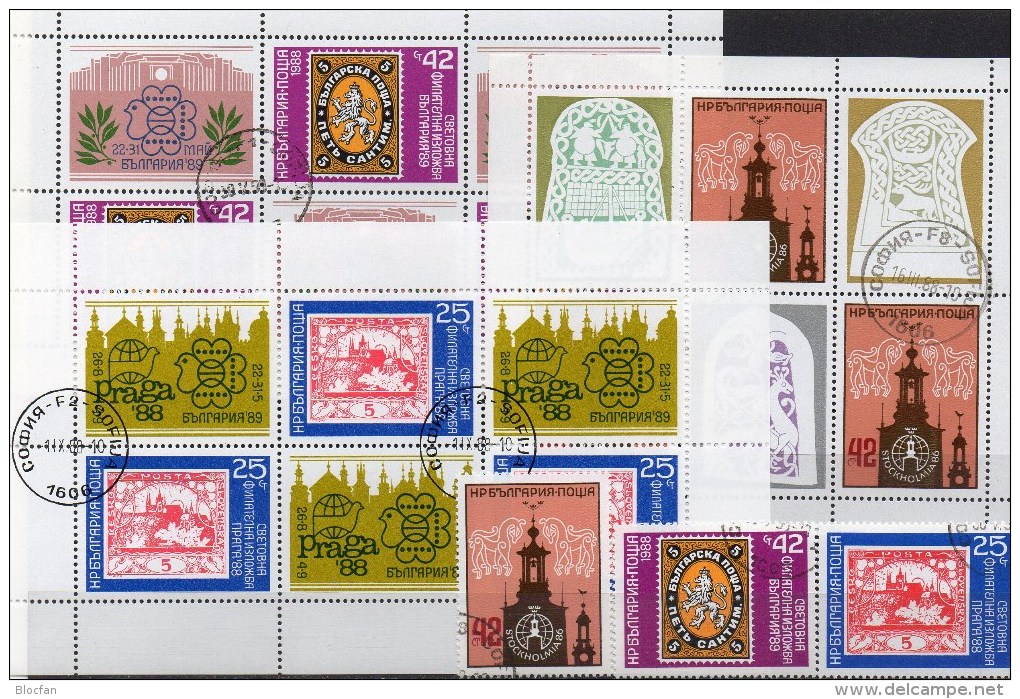 Kleinbogen 1988 Bulgarien 3492,3696,3713 Plus 6-KB O 9€ Stamps On Stamps Sheetlet Expo Philatelic Of Sweden CSR Bulgaria - Gemeinschaftsausgaben