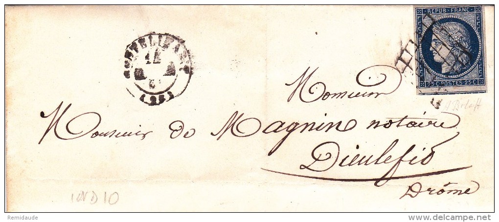 1851 - DROME - CERES Sur LETTRE De MONTELIMAR Avec GRILLE Pour DIEULEFIT - IND10 - 1849-1876: Periodo Classico