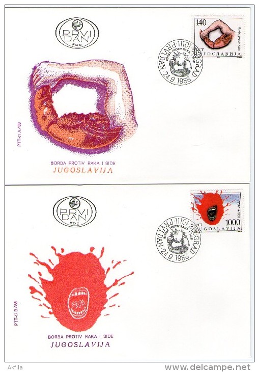 Yugoslavia, 1988, Fight Against Cancer And AIDS, FDC - FDC