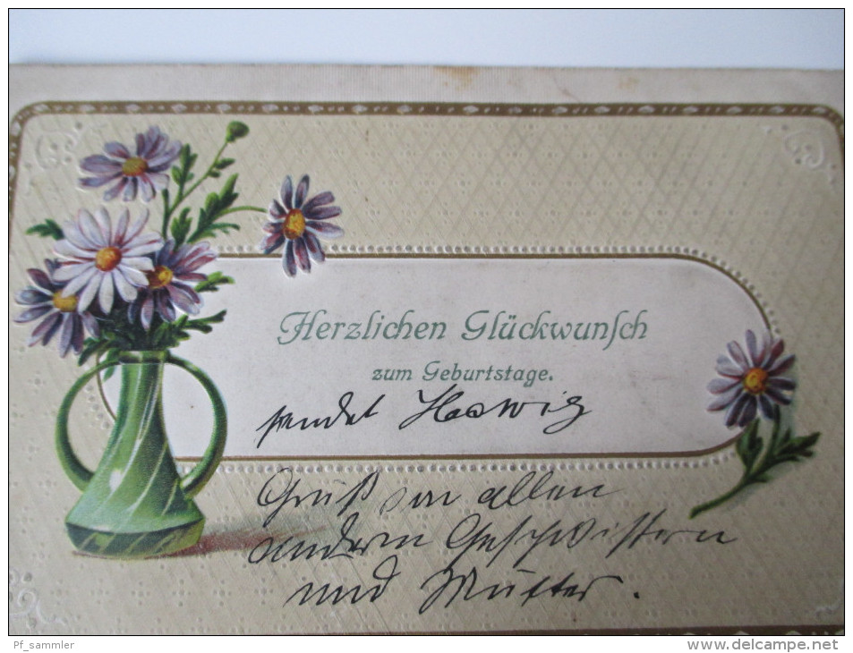 AK / Prägekarte Blumen 1915 Feldpost / 1. WK Herzlichen Glückwunsch Zum Geburtstage. Gaggenau - Anniversaire