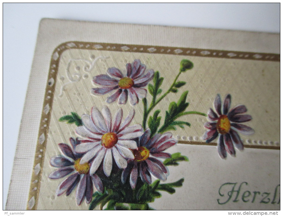 AK / Prägekarte Blumen 1915 Feldpost / 1. WK Herzlichen Glückwunsch Zum Geburtstage. Gaggenau - Anniversaire