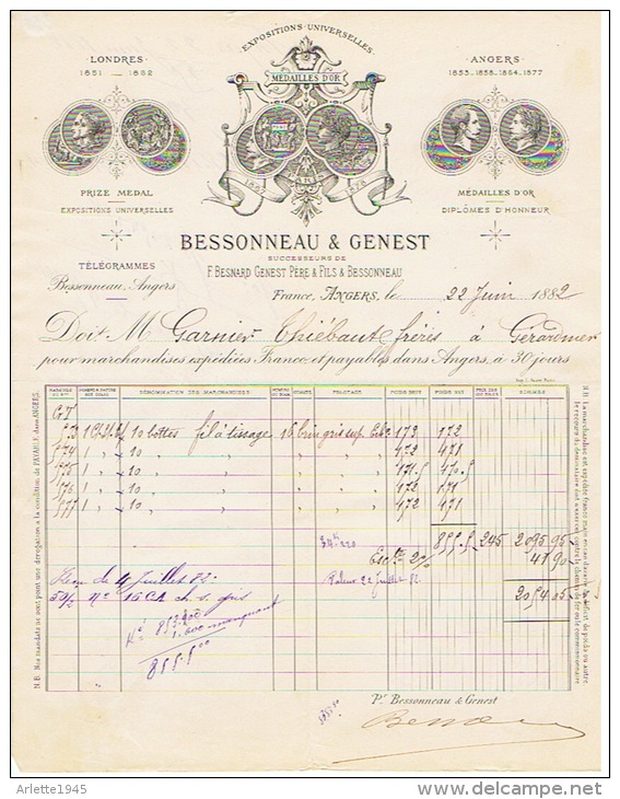 ETABLISSEMENT  BESSONNEAU & GENEST à ANGERS   1882 - 1800 – 1899