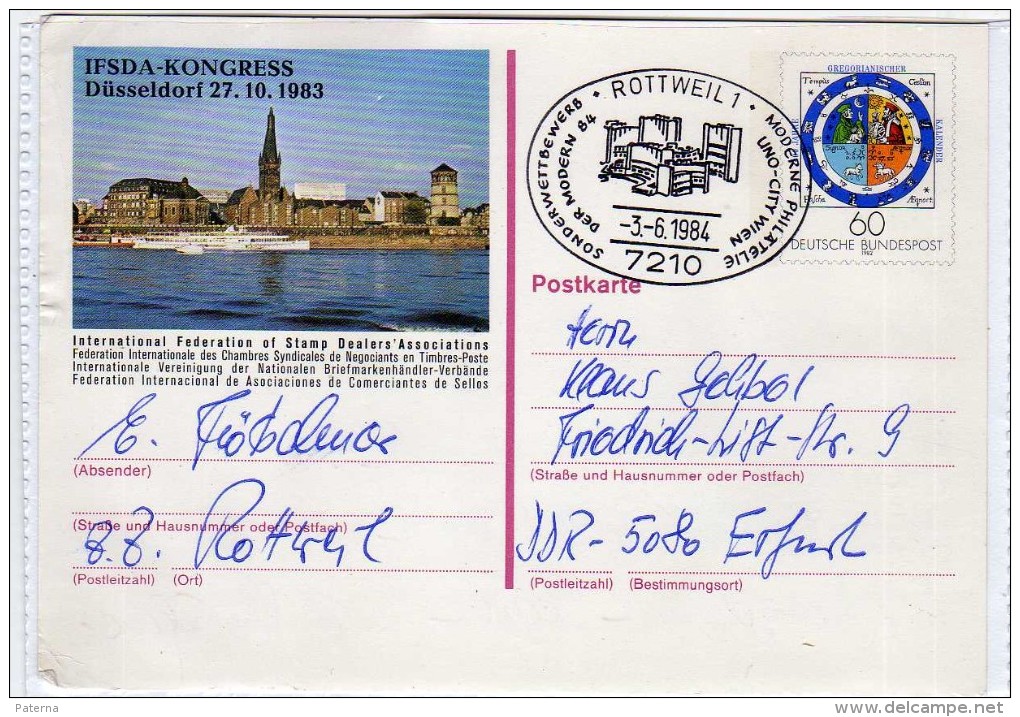 1413 Entero Postal  Rottweil 1984 Alemania IFSDA- Kongress - Cartes Postales Illustrées - Oblitérées