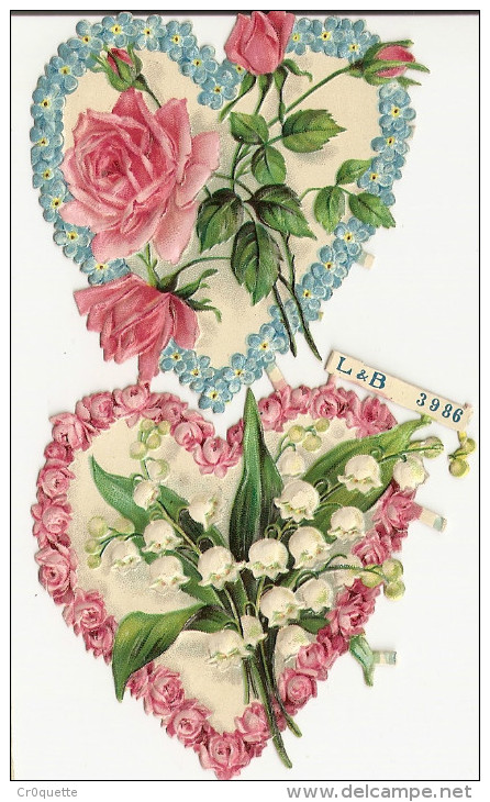 2 COEURS AVEC MUGUET ET ROSES / L&B 3986 - Fleurs