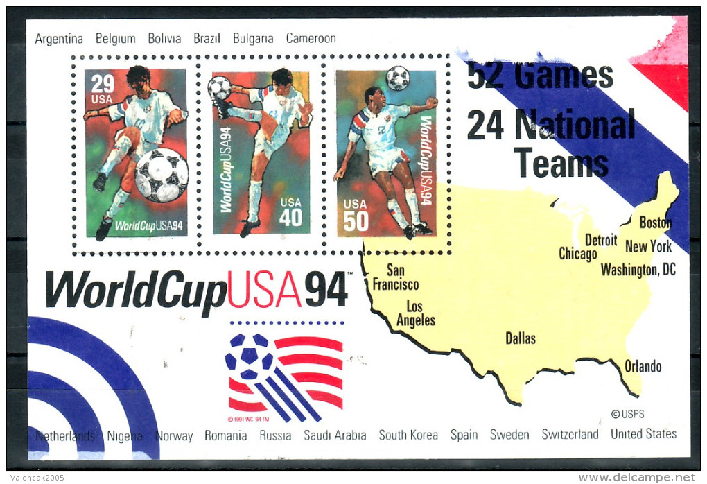 2538/ USA 1994 Mi.No. 2457 - 2459 Used Traveled Block  Football FIFA World Cup In USA - 1994 – USA