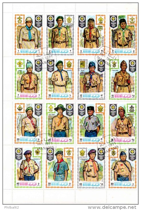 Manama. Bloc De Timbres Scoutisme : Feuille De 16 Timbres, Scouts De Différents Pays. - Ascension (Ile De L')