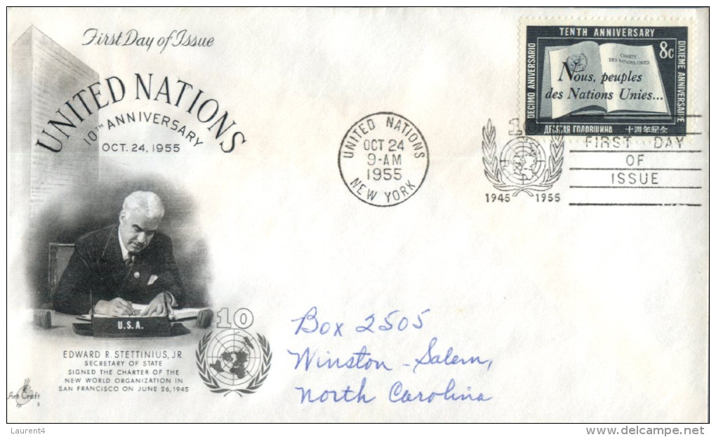 (114) Nited Nations New York FDC Cover - 1955 - 10th Anniversary - Covers & Documents