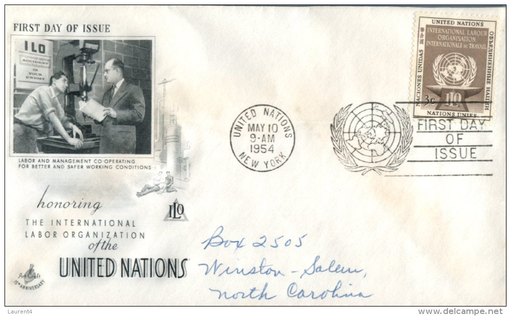 (114) Nited Nations New York FDC Cover - 1954 - Labor Organization - Briefe U. Dokumente