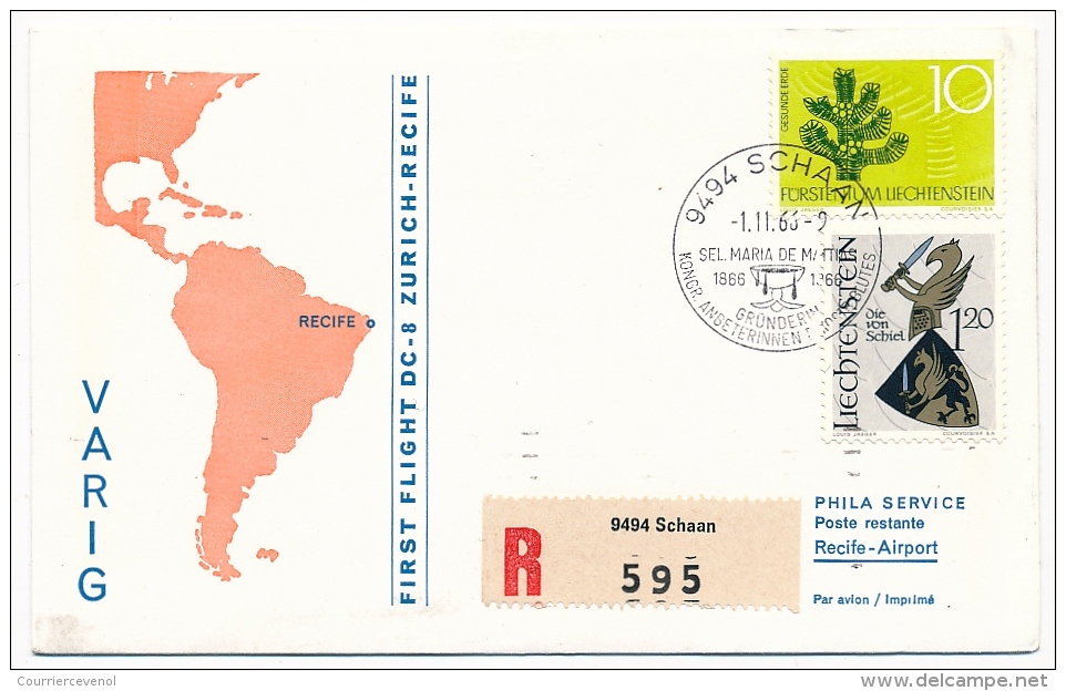 Suisse / Liechtenstein - Premier Vol DC 8 VARIG - Zürich / Recife - 1/11/1966 - 2 Enveloppes - First Flight Covers
