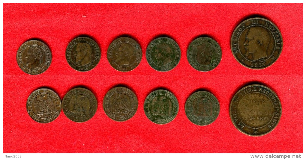 FRANCE -  NAPOLEON II - LOT: 2 CENTIMES 1854 D, 1855 A (2), 1862 A, 1862 K- 10 CENTIMES 1853 VISITE LILLE - Collections