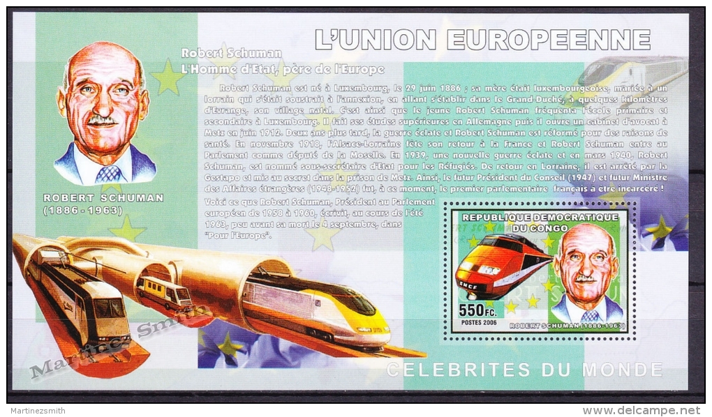 Congo Democratic Republic 2006 Yvert 1680, Robert Schuman, Trains, Miniature Sheet - MNH - Ungebraucht