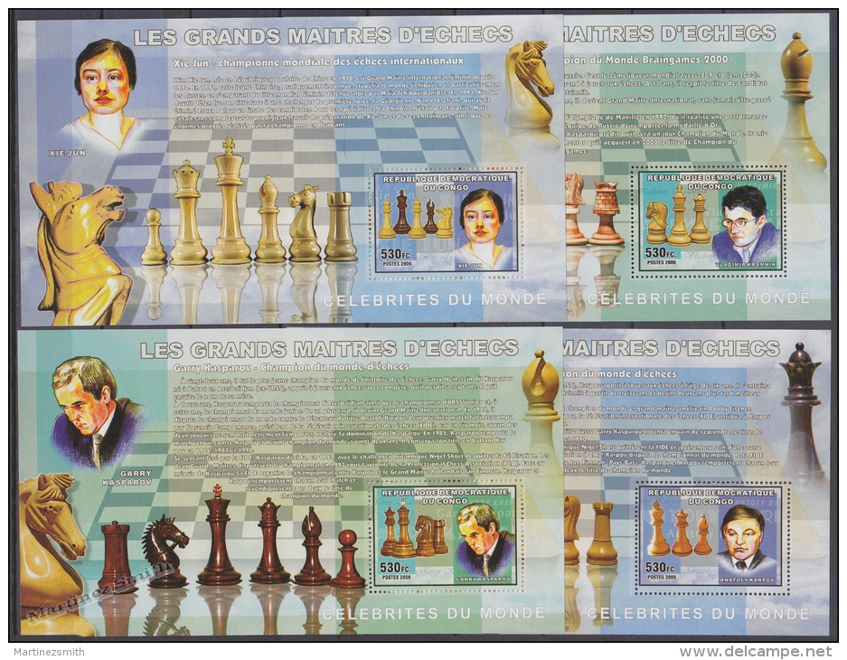 Congo Democratic Republic 2006 Yvert 1769-72, Chess Personalities, Miniature Sheets- MNH - Ongebruikt