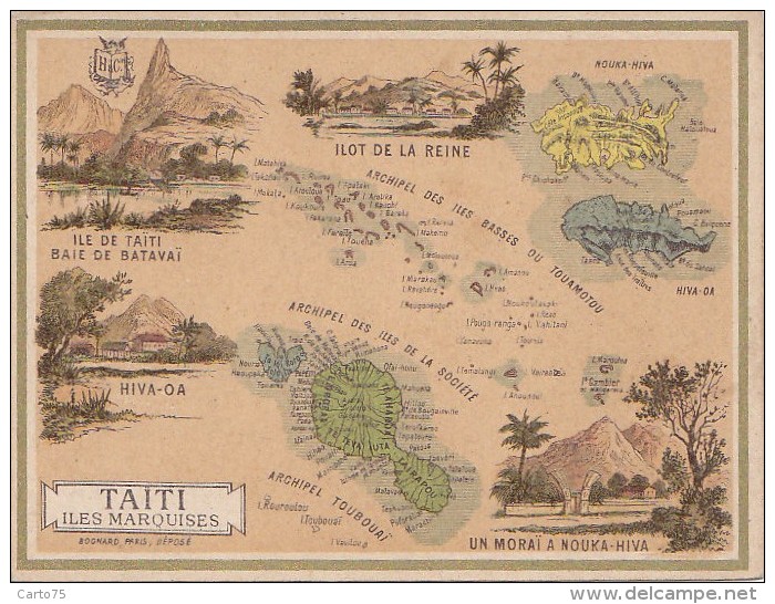 Chromos - Polynésie Française - Illustration Publicité Géographie - Tahiti Marquises - Autres & Non Classés