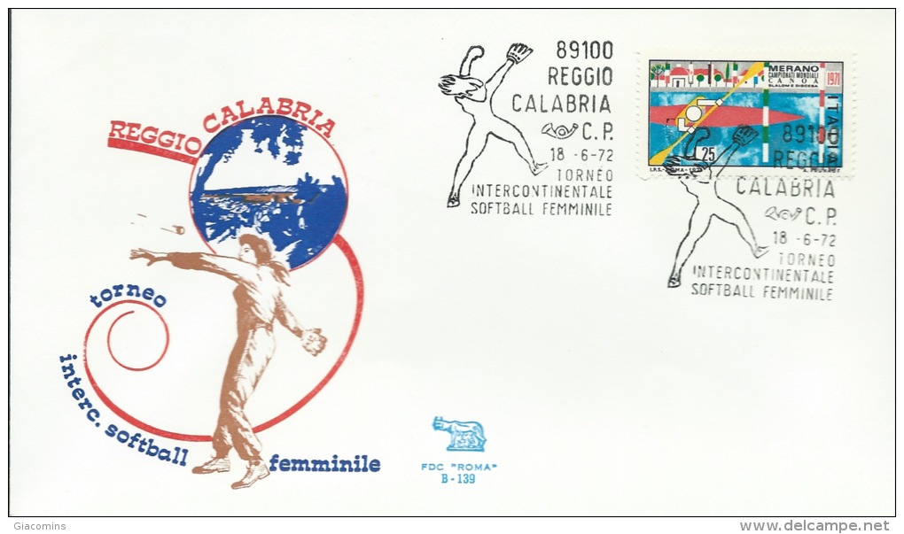 REGGIO CALABRIA- TORNEO INTERCONTINENTALE SOFTBALL FEMMINILE-18-6-1972 - Autres & Non Classés