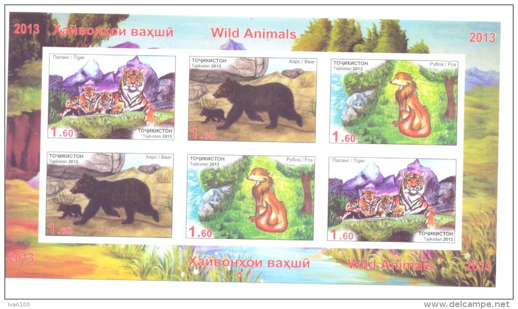 2013. Tajikistan, Wild Animals, Sheetlet IMPERFORATED, Mint/** - Tajikistan