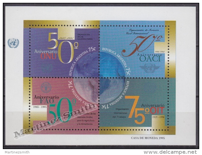 Argentina 1995 Yvert 1905-08, Anniversaries ONU, OACI, FAO, OIT - MNH - Neufs