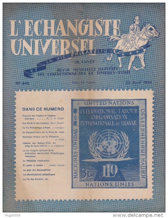 Léchangiste Universel De 1954 N° 648 En Bon état Et Intéressant Sur La Philatélie D'il Y A 60 Ans En Arrière - Français (àpd. 1941)