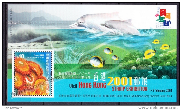 Hong Kong 2000 Yvert BF 72C, Stamp Exhibition, Sea Fauna, Corals Dolphins - Miniature Sheet - MNH - Neufs