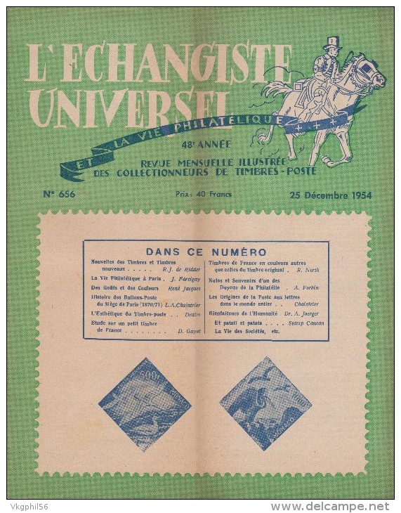 Léchangiste Universel De 1954 N° 656 En Bon état Et Intéressant Sur La Philatélie D´il Y A 60 Ans En Arrière - Français (àpd. 1941)