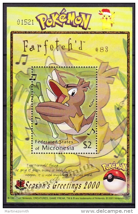 Micronesia 2001 Yvert BF 82, Pokemon, Nintendo Characters - MNH - Micronesia