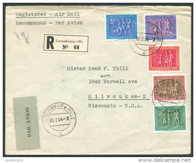 LUXEMBOURG TO USA Registered Air Mail Cover 54' VF - Cartas & Documentos