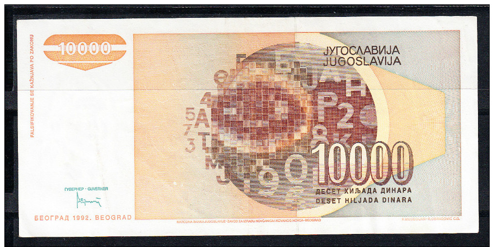 YOUGOSLAVIE 1992  10.000  DINARA.TRES BEAU.VOIR PHOTO.B 392 - Yugoslavia