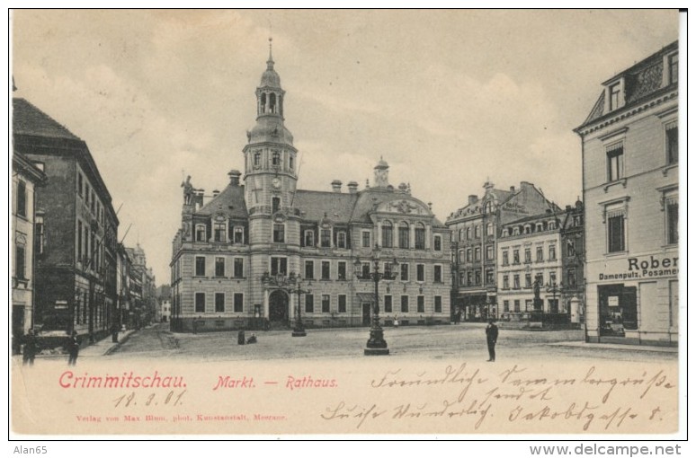 Crimmitschau Saxony Germany, Markt &amp; Rathaus, Market Square, C1900s Vintage Postcard - Crimmitschau