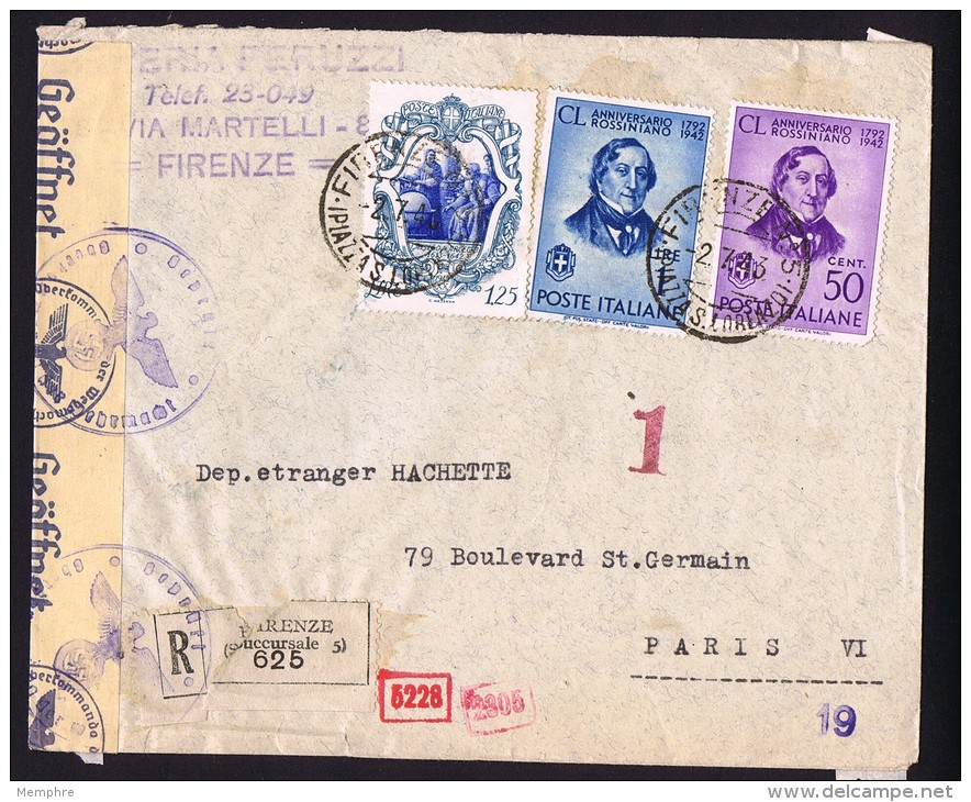 1943  Busta Recomandata Per Francia  Sass 465, 468, 469 Censure Italiana E Tedesca - Express Mail