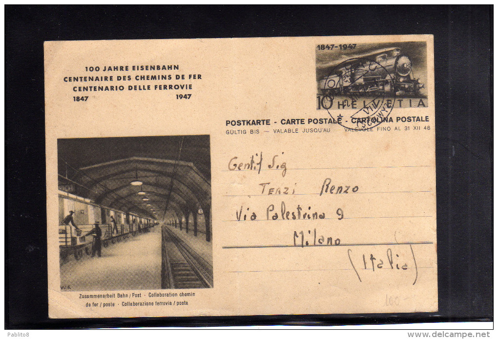 SWITZERLAND - SUISSE - SCHWEIZ SVIZZERA 1947 Centenary Of Railways POSTAL CARD CENTENARIO FERROVIE CARTOLINA POSTALE - Brieven En Documenten