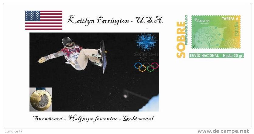 Spain 2014 - XXII Olimpics Winter Games Sochi 2014 Special Prepaid Cover - Kaitlyn Farrington - Winter 2014: Sochi