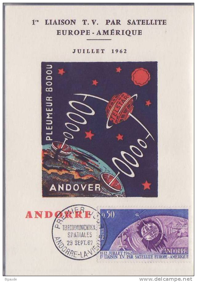 ANDORRE  FRANCAIS  CARTE MAXIMUM NUM.YVERT 165 ESPACE TELSTAR - Maximum Cards